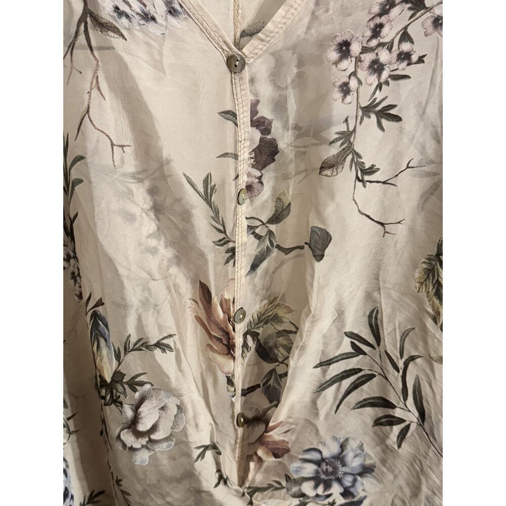 Tempo Paris Tunic Blouse Womens Large Beige Floral Silk Blend V Neck Boho Italy - Picture 7 of 7